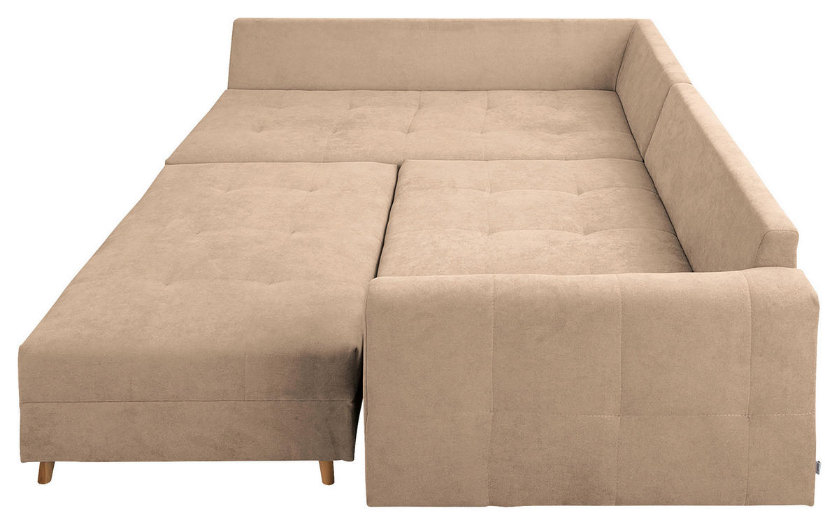 ECKSOFA inkl. Hocker Ariella Creme Mikrofaser  - Creme/Naturfarben, Design, Holz/Textil (161/231cm) - Livetastic