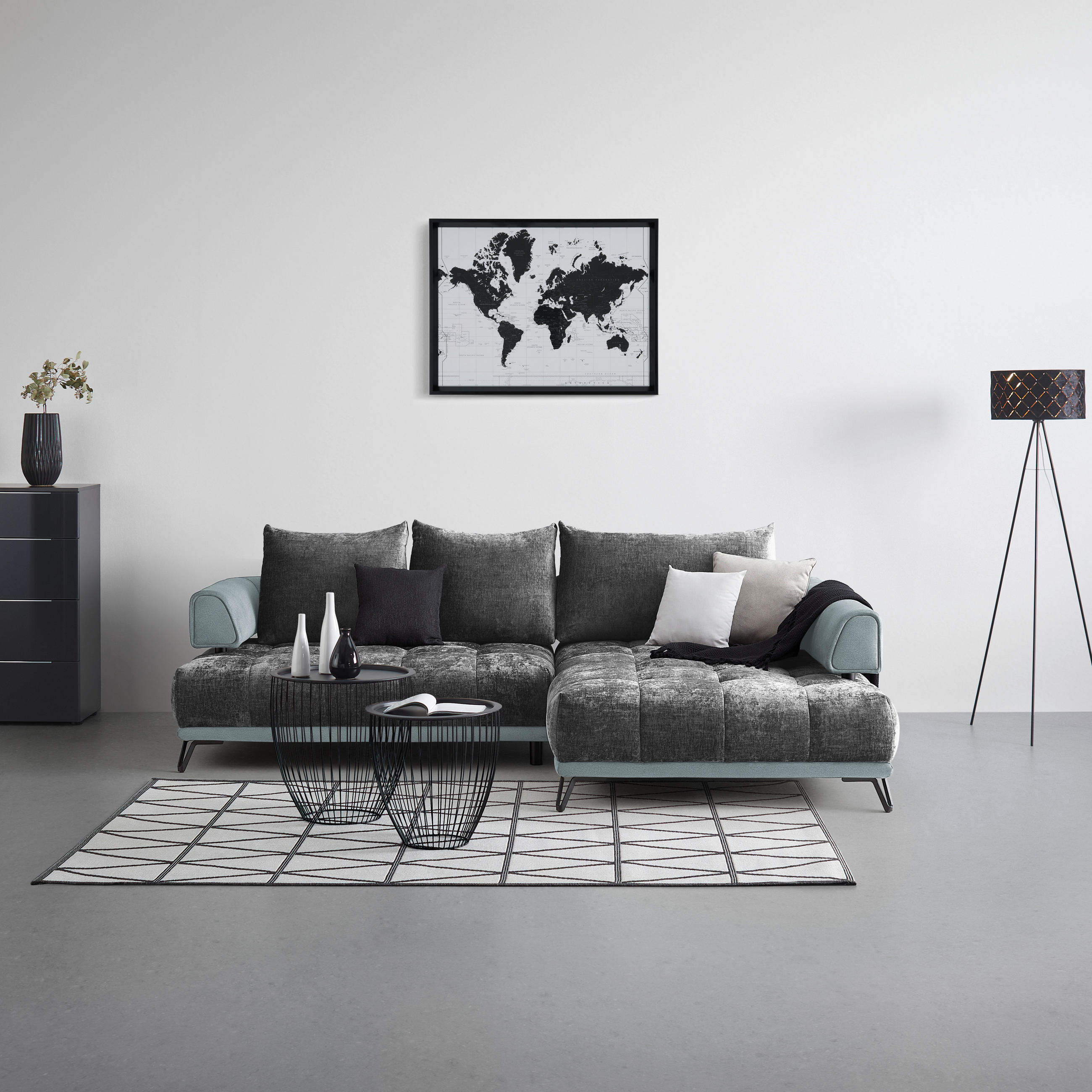 HÖRNSOFFA i mörkgrå  - mörkgrå/silver, Modern, metall/textil (262/67-87/184cm) - MID.YOU