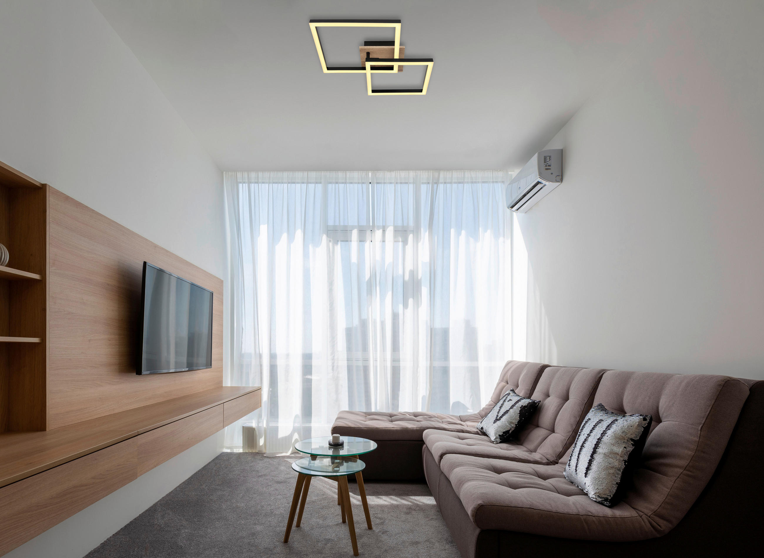 LED-DECKENLEUCHTE 53/38/9 cm   - Dunkelbraun/Schwarz, Natur, Holzwerkstoff/Kunststoff (53/38/9cm) - Globo