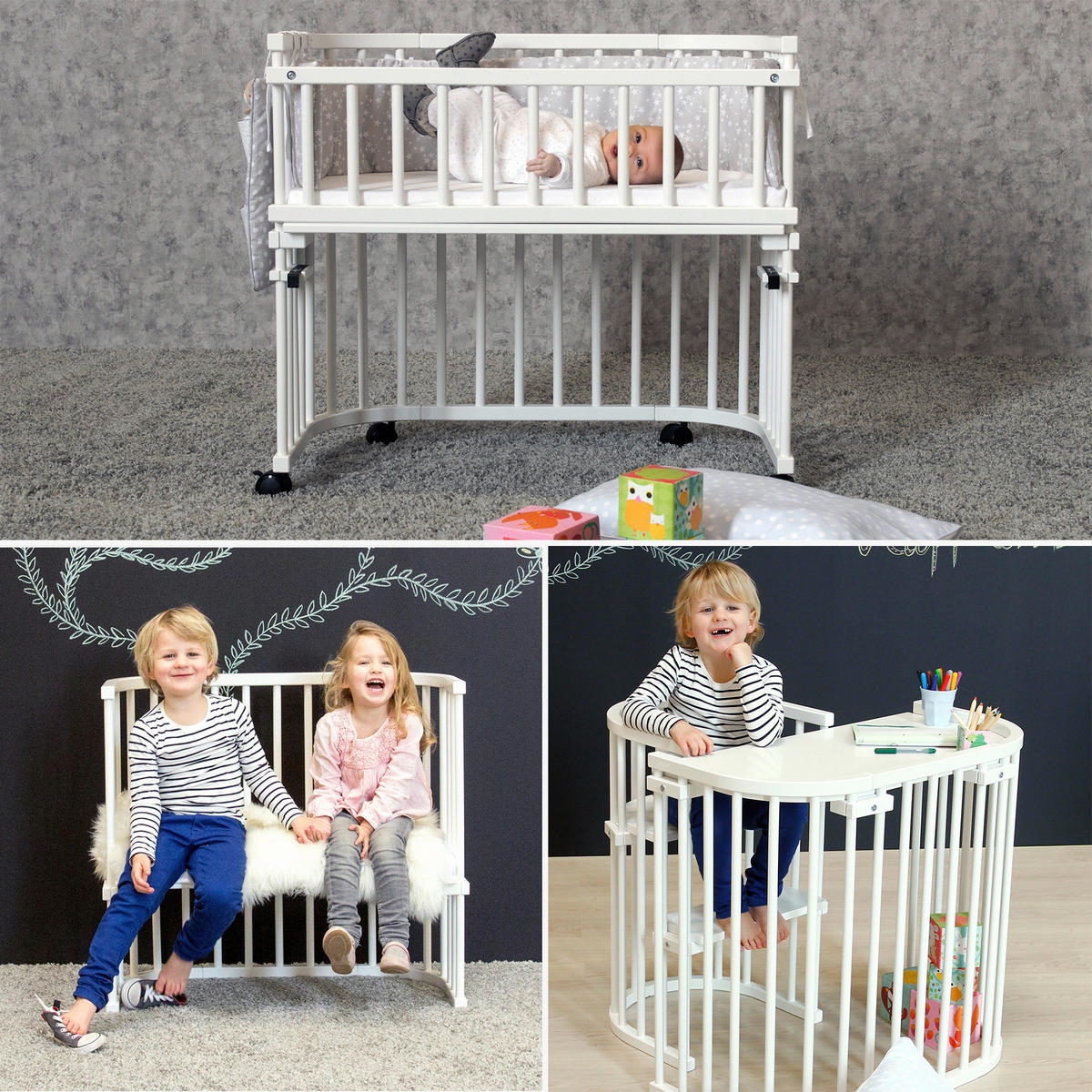 BEISTELLBETT MAXI COMFORT PLUS 96/56,5/79 cm  - Weiß, Basics, Holz (96/56,5/79cm) - Babybay