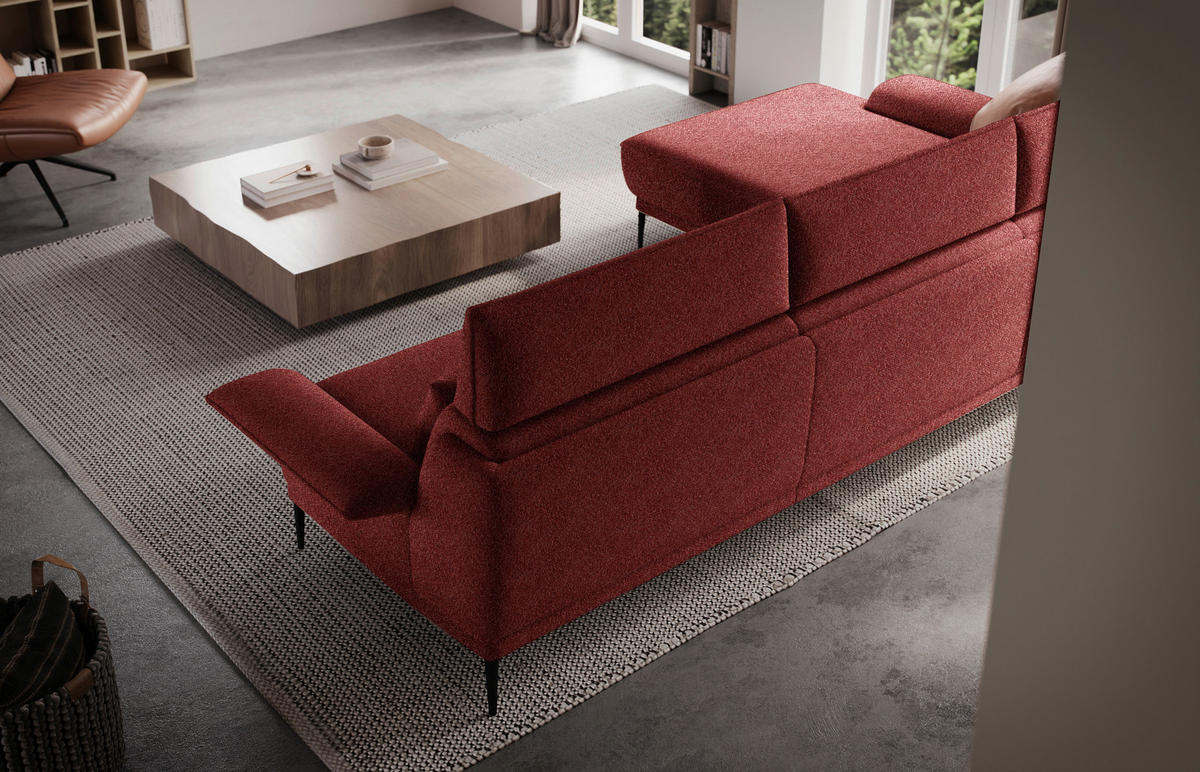 ECKSOFA in Bouclé Rot  - Rot/Schwarz, Modern, Textil/Metall (186/330cm) - Johann Jakob
