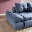 ECKSOFA Blau Webstoff Zierkissen, Rückenkissen, Bettkasten, Schlaffunktion, Rücken echt, Armteilverstellung  - Chromfarben/Blau, Design, Kunststoff/Textil (302/187cm) - Carryhome