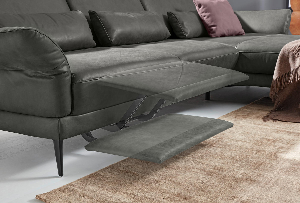 ECKSOFA MR 1350 Dunkelgrau Echtleder  - Dunkelgrau/Schwarz, Design, Leder/Metall (312/193cm) - Musterring