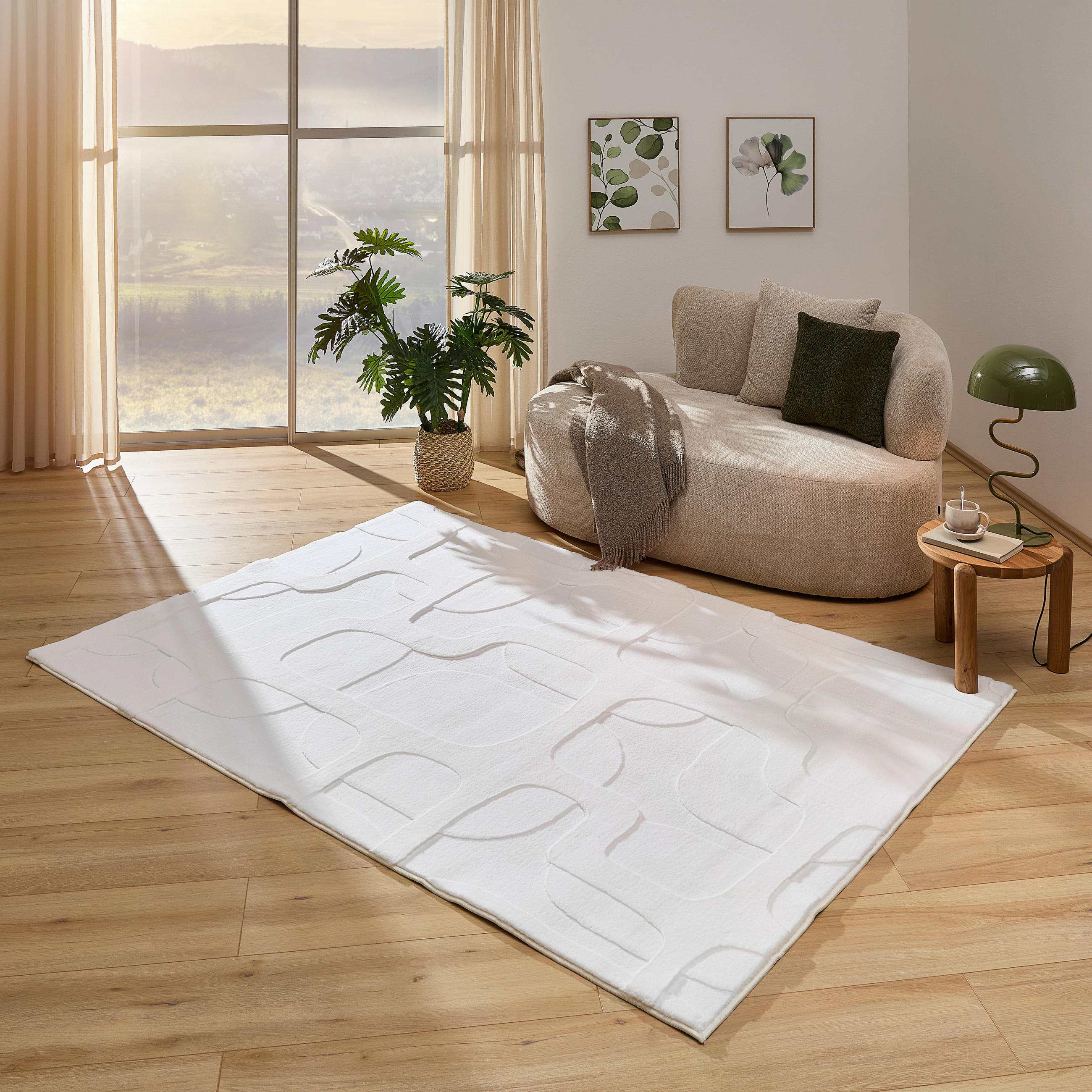 Thumbnail - Novel Hochflorteppich, Beige, Textil, Graphik, rechteckig, 160x230 cm, Bsci, Teppiche & Böden, Teppiche, Hochflorteppich...