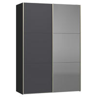 SCHWEBETÜRENSCHRANK 152/220/65 cm 2-türig Anthrazit, Schwarz  - Edelstahlfarben/Anthrazit, Design, Glas/Holzwerkstoff (152/220/65cm) - Jutzler