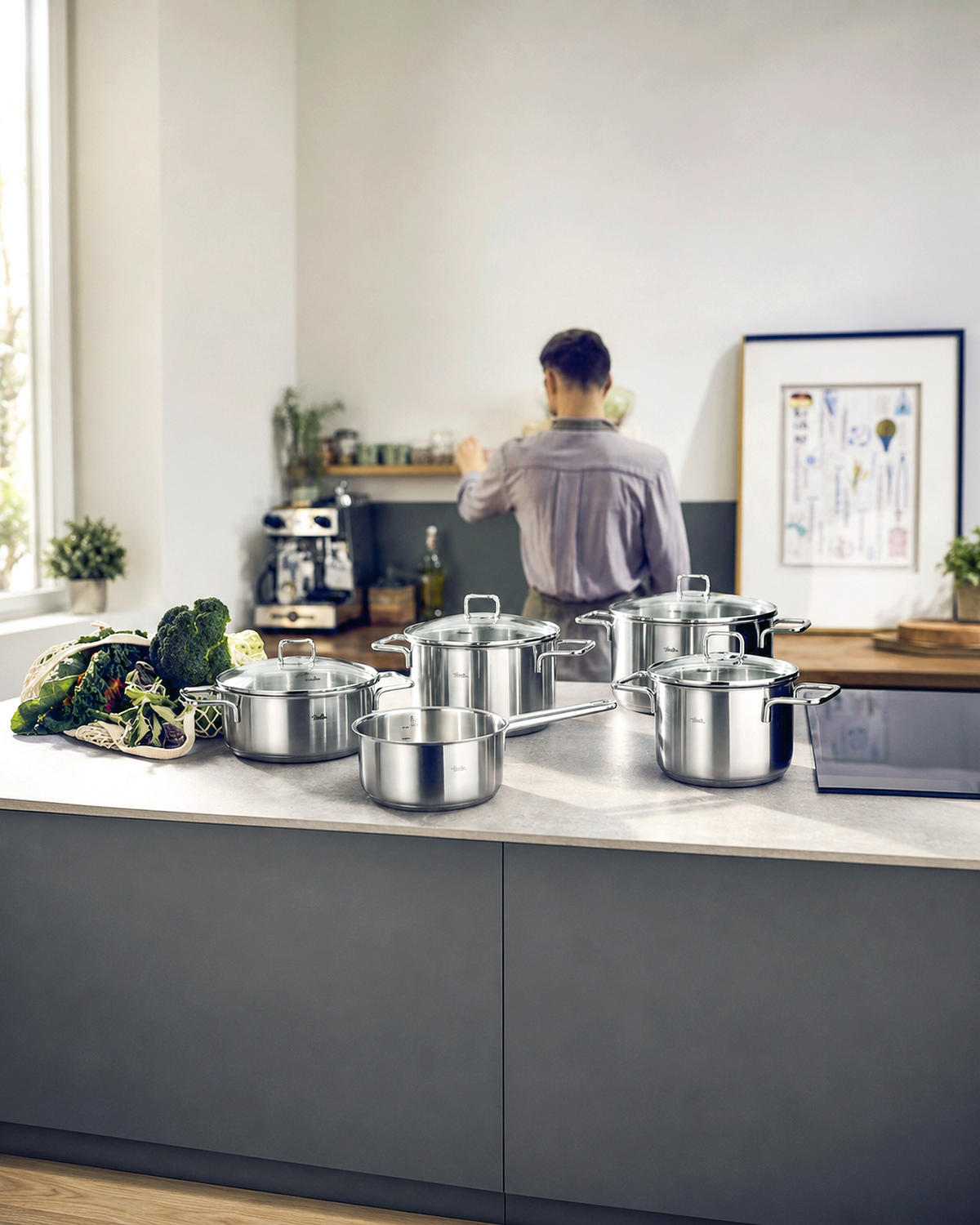 KOCHTOPFSET SatiTherm 5-teilig  - Edelstahlfarben, Basics, Metall - Fissler