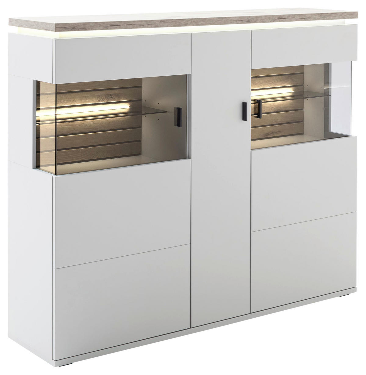 HIGHBOARD Grau, Weiss  150/124/37 cm  - Weiss/Anthrazit, Design, Glas/Holzwerkstoff (150/124/37cm) - Stylife
