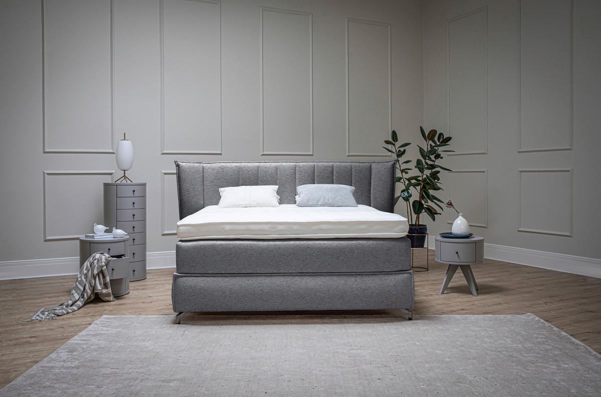 BOXSPRINGBETT 200/220 cm  in Hellgrau  - Hellgrau/Schwarz, Konventionell, Holz/Textil (200/220cm) - Sjöholm