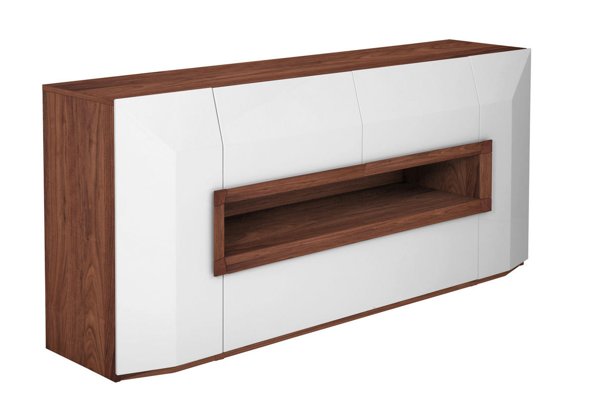 SIDEBOARD Porto Weiss, Nussbaumfarben  200/90/52 cm  - Weiss/Nussbaumfarben, Design, Holz/Holzwerkstoff (200/90/52cm) - Ambiente