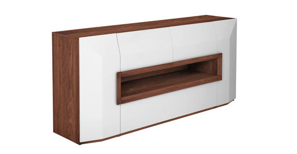 SIDEBOARD Nussbaum furniert Weiß, Nussbaumfarben Befestigungsmaterial  - Nussbaumfarben/Weiß, Design, Holz/Holzwerkstoff (200/90/52cm) - Ambiente