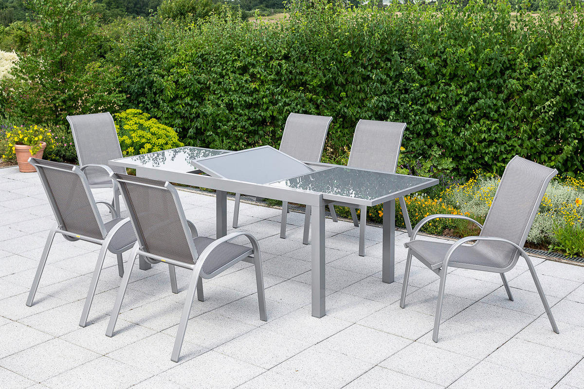 GARTENSET 7-teilig  - Silberfarben/Braun, MODERN, Textil/Metall - Gardenson