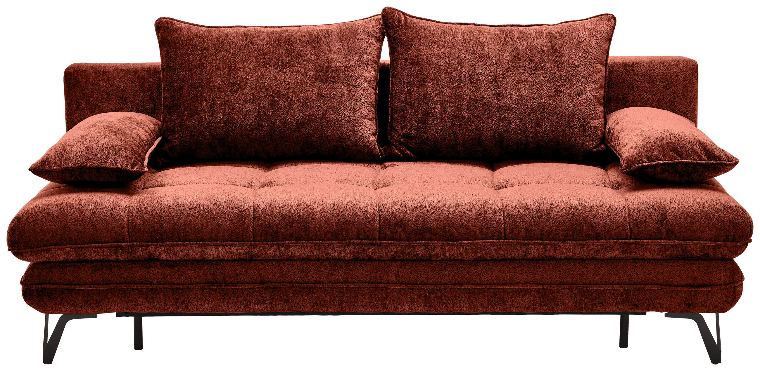 SCHLAFSOFA Italia Samt Terracotta  inkl. Rückenkissen, Armlehnenkissen, Schlaffunktion, Rücken echt  - Terracotta/Schwarz, Design, Textil/Metall (205/79-96/85cm) - Novel