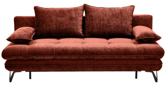 SCHLAFSOFA Italia Samt Terracotta  inkl. Rückenkissen, Armlehnenkissen, Schlaffunktion, Rücken echt  - Terracotta/Schwarz, Design, Textil/Metall (205/79-96/85cm) - Novel