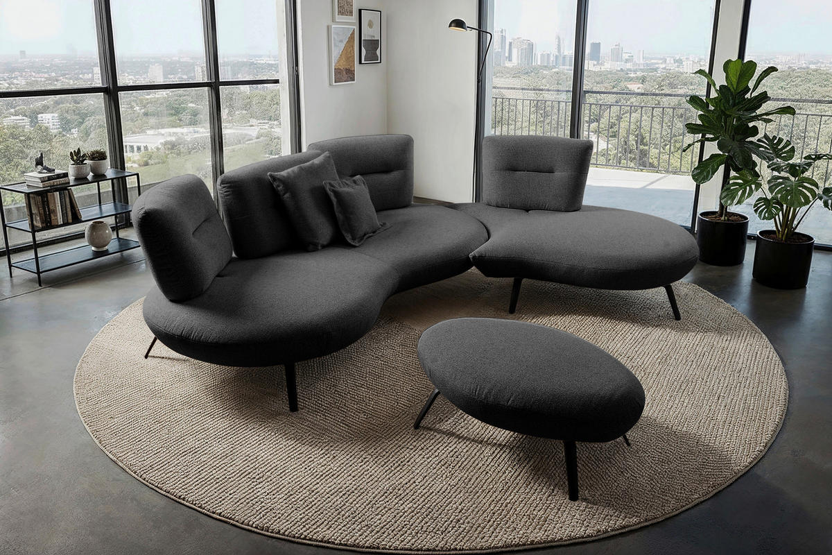 HOCKER Flachgewebe Anthrazit  - Anthrazit/Schwarz, Design, Textil/Metall (117/43/78cm) - Moderano
