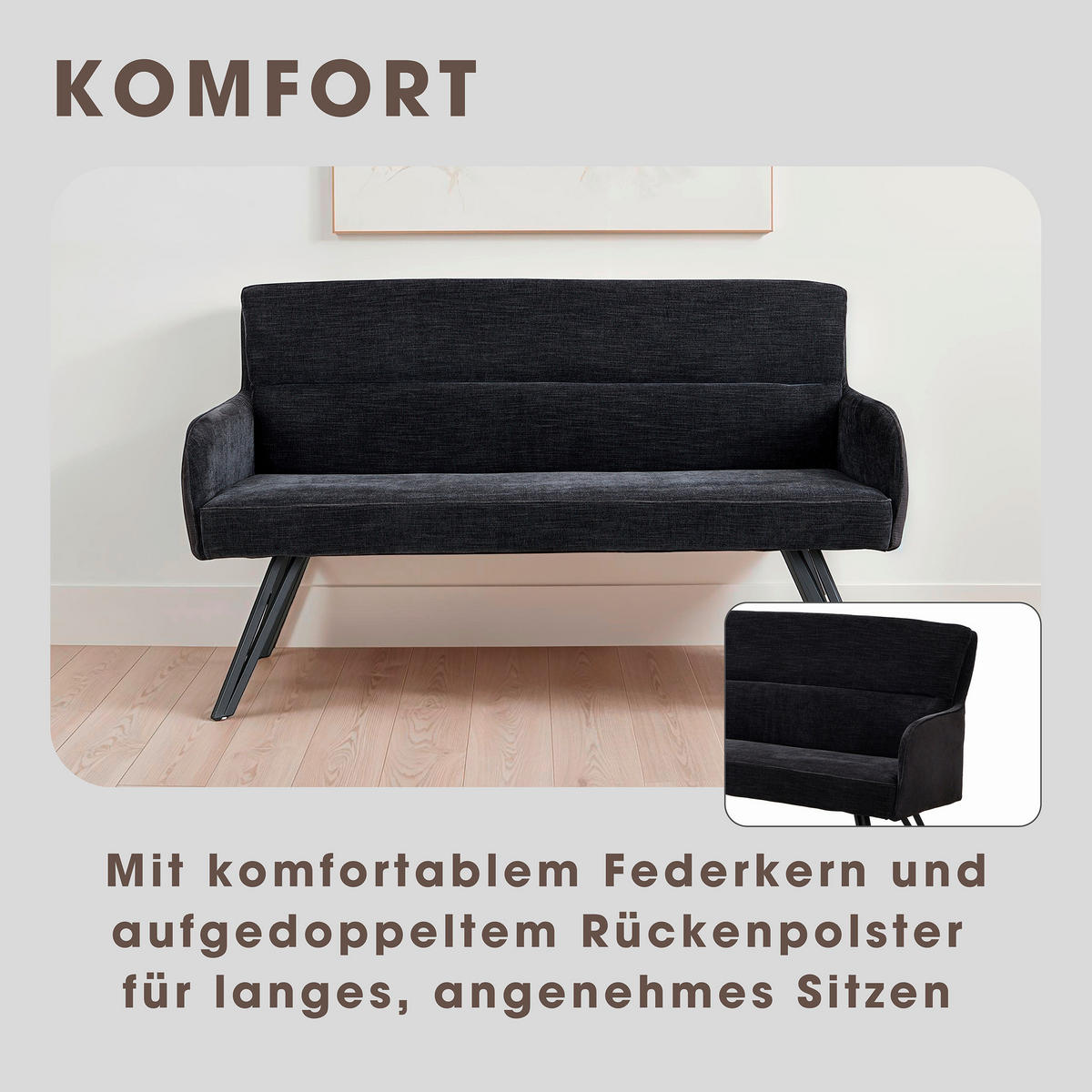 SITZBANK - Schwarz, MODERN, Textil/Metall (140/94/67cm) - MID.YOU