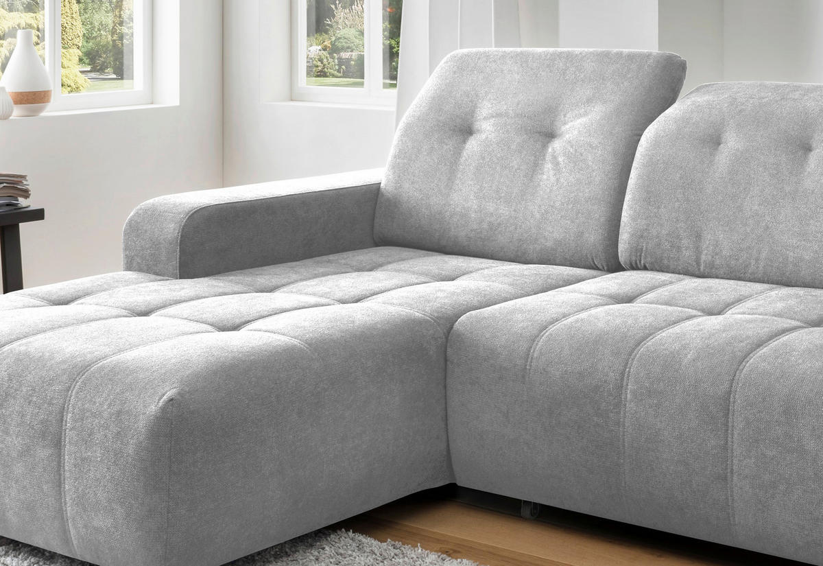 ECKSOFA in Chenille Grau  - Schwarz/Grau, Modern, Textil/Metall (292/185cm) - Livetastic
