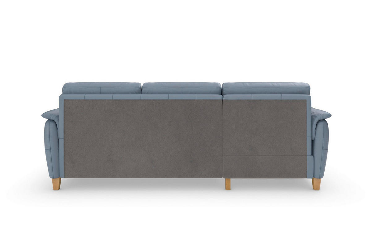 ECKSOFA PALMERA E Graublau Kombination Echtleder/Stoff Mikrofaser Bettkasten  - Graublau/Eichefarben, Basics, Leder/Holz (163/244cm) - Sit & More