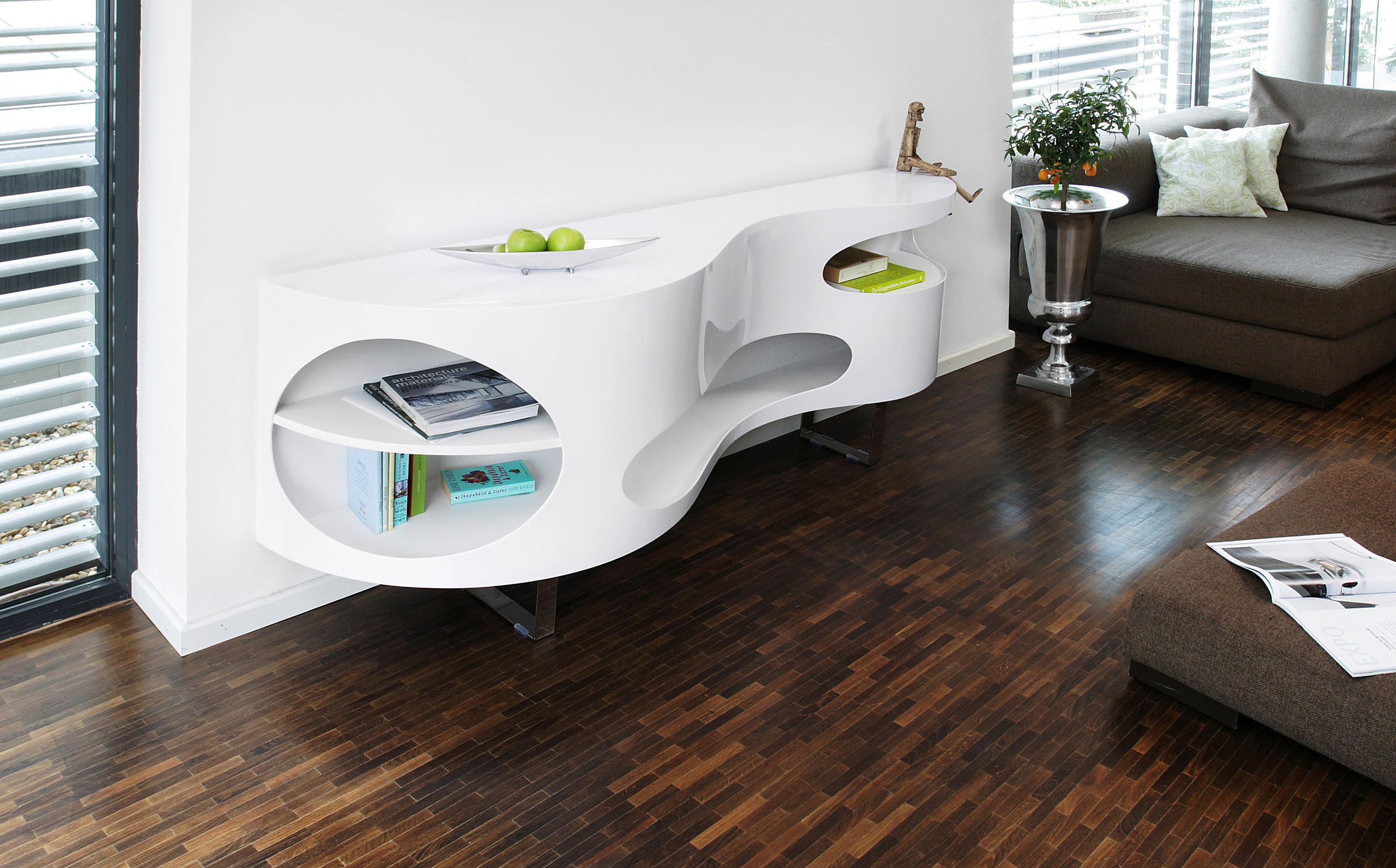 SIDEBOARD  in 200/60/50 cm  - Edelstahlfarben/Weiß Hochglanz, Design, Holzwerkstoff/Metall (200/60/50cm) - Livetastic