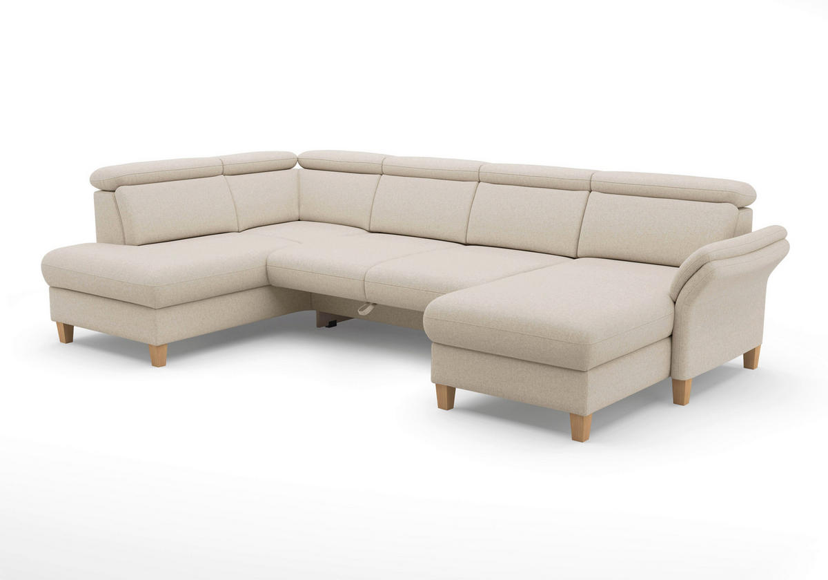 WOHNLANDSCHAFT GLENDALE E Creme Flachgewebe  - Eichefarben/Creme, KONVENTIONELL, Holz/Textil (193/321/166cm) - Sit & More