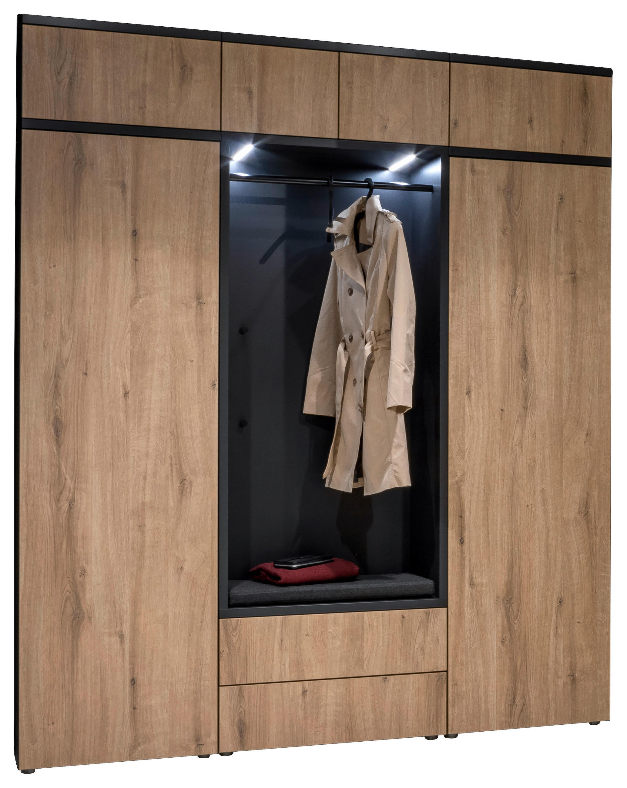 GARDEROBE 8-teilig  in 196/233/39 cm  - Eichefarben/Anthrazit, Design, Holzwerkstoff/Textil (196/233/39cm) - Moderano