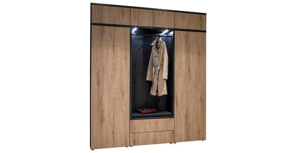 GARDEROBE 8-teilig in 196/233/39 cm - Eichefarben/Anthrazit, Design, Holzwerkstoff/Textil (196/233/39cm) - Moderano