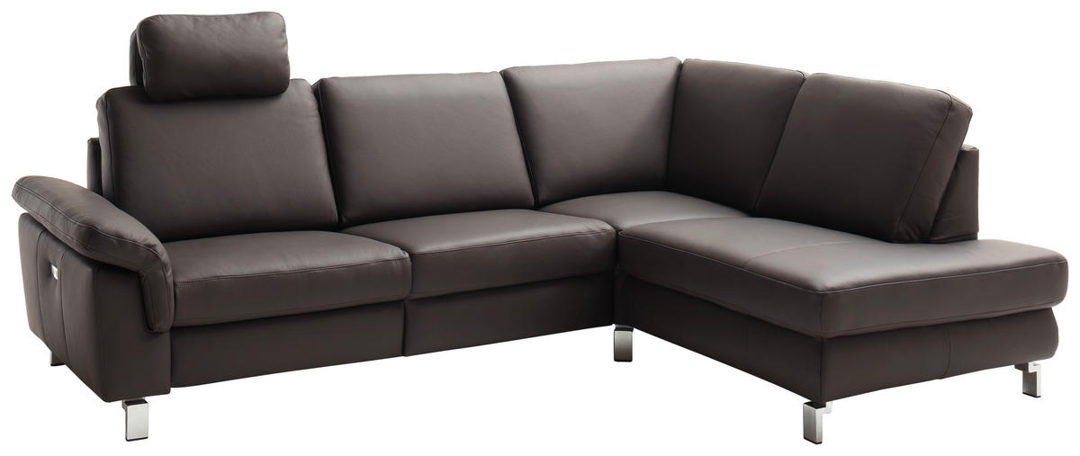 ECKSOFA in Echtleder Dunkelbraun  - Chromfarben/Dunkelbraun, Design, Leder/Metall (271/200cm) - Pure Home Lifestyle