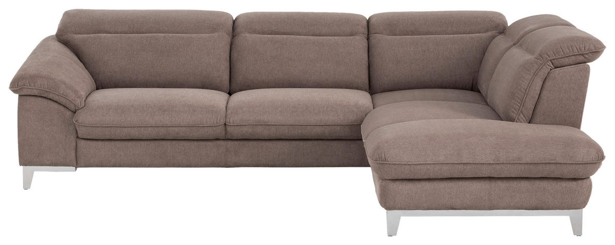 ECKSOFA Taupe Chenille  - Taupe/Chromfarben, Design, Textil/Metall (293/232cm) - Livetastic