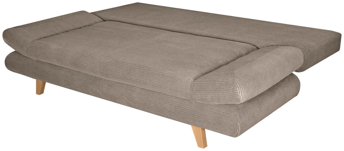 SCHLAFSOFA  mit Schlafen auf Sitzhöhe, haustierfreundlicher Bezug Cord Taupe  - Taupe/Buchefarben, KONVENTIONELL, Holz/Textil (200/75/85cm) - Carryhome