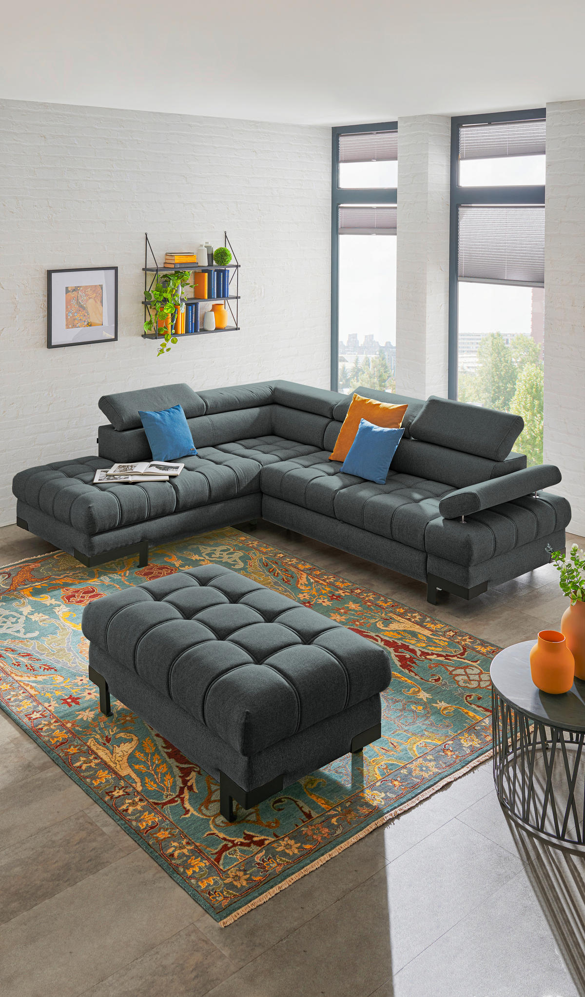 ECKSOFA in Webstoff Graphitfarben  - Schwarz/Graphitfarben, Design, Textil/Metall (223/263cm) - Welnova