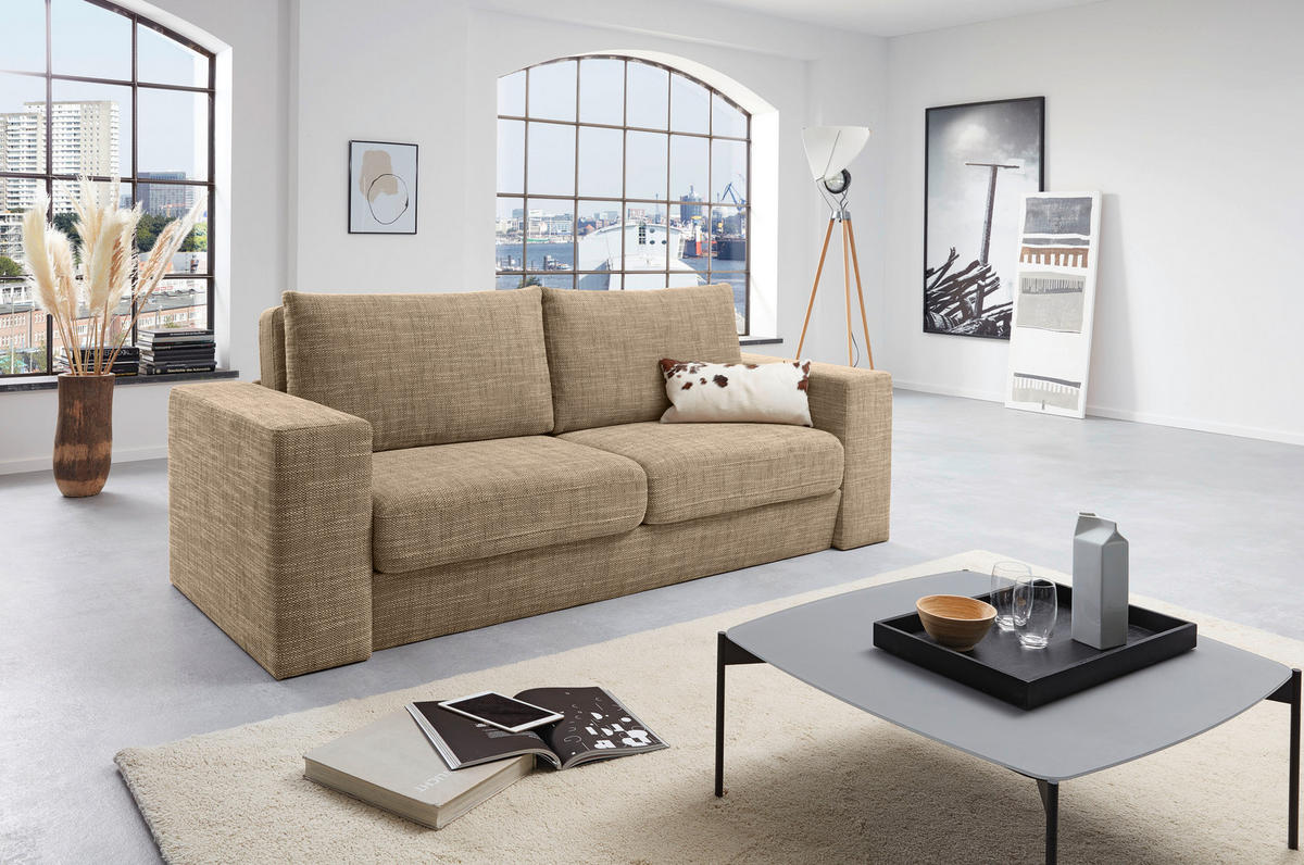 ZWEISITZER-SOFA inkl. Hocker Webstoff Braun, Beige  - Beige/Schwarz, Design, Kunststoff/Textil (172/96/107cm) - LOOKS by W.Joop