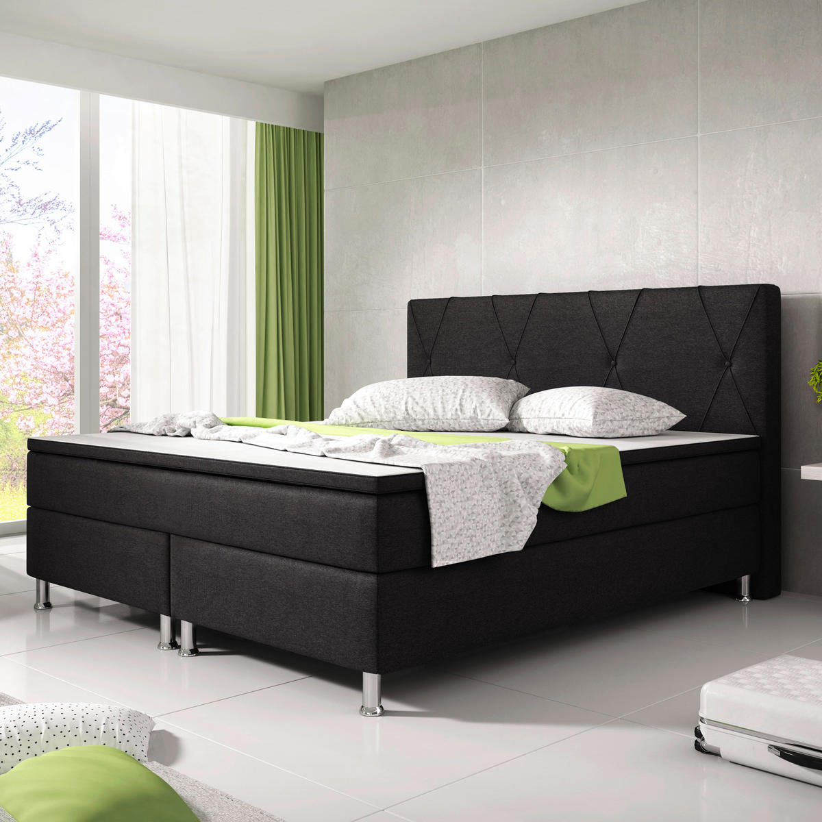BOXSPRINGBETT 180/200 cm  in Schwarz  - Silberfarben/Schwarz, KONVENTIONELL, Textil/Metall (180/200cm) - MID.YOU