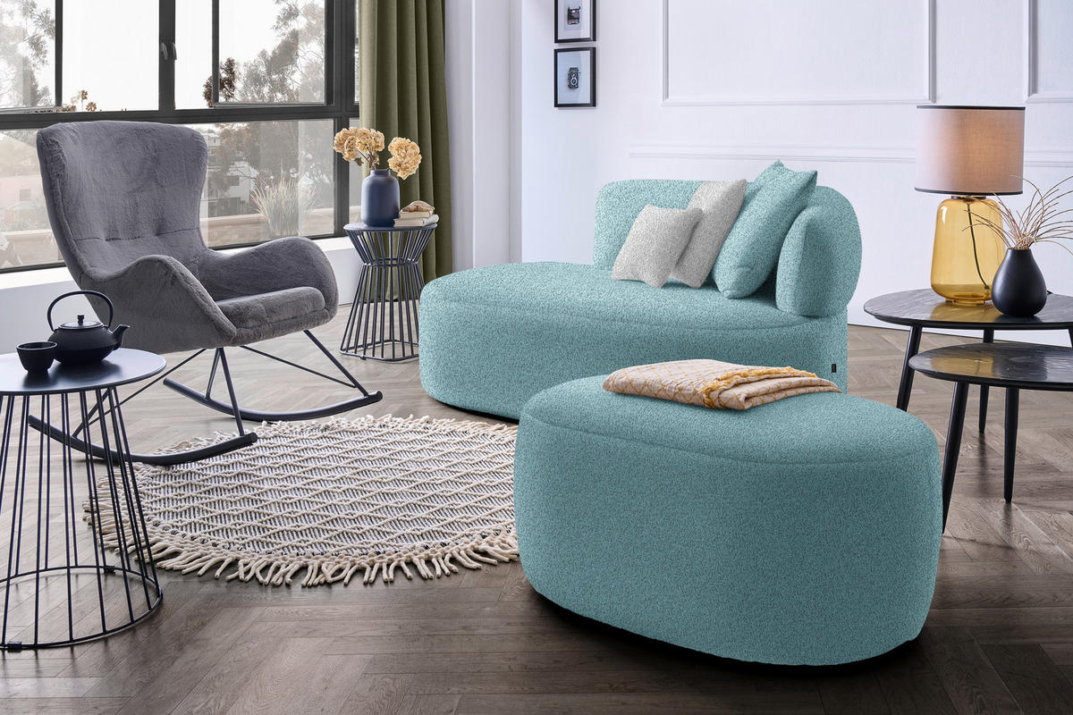 RÉCAMIERE  in Bouclé Schwarz, Türkis, Taupe  - Türkis/Taupe, MODERN, Kunststoff/Textil (166/86/105cm) - Hom`in