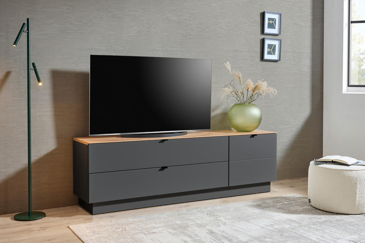 TV DIEL, grafitová, dub artisan, 140/62/44 cm - čierna/grafitová, Modern, kov/kompozitné drevo (140/62/44cm) - Hom`in