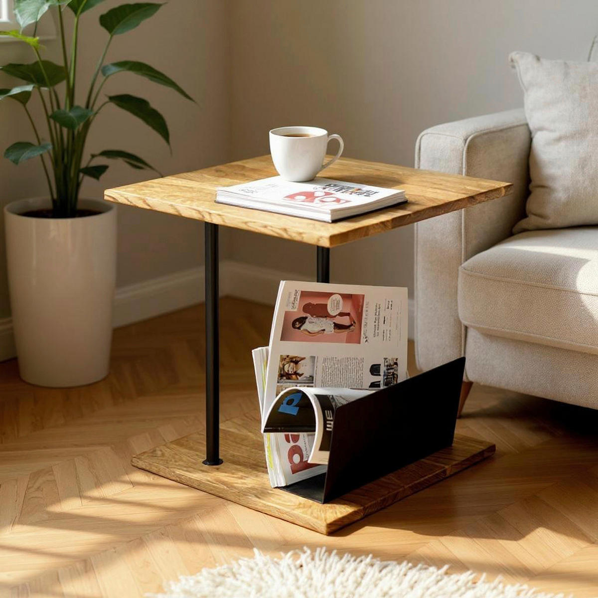 BEISTELLTISCH in Holz, Metall 45/45/45 cm  - Eichefarben/Schwarz, Design, Holz/Metall (45/45/45cm)