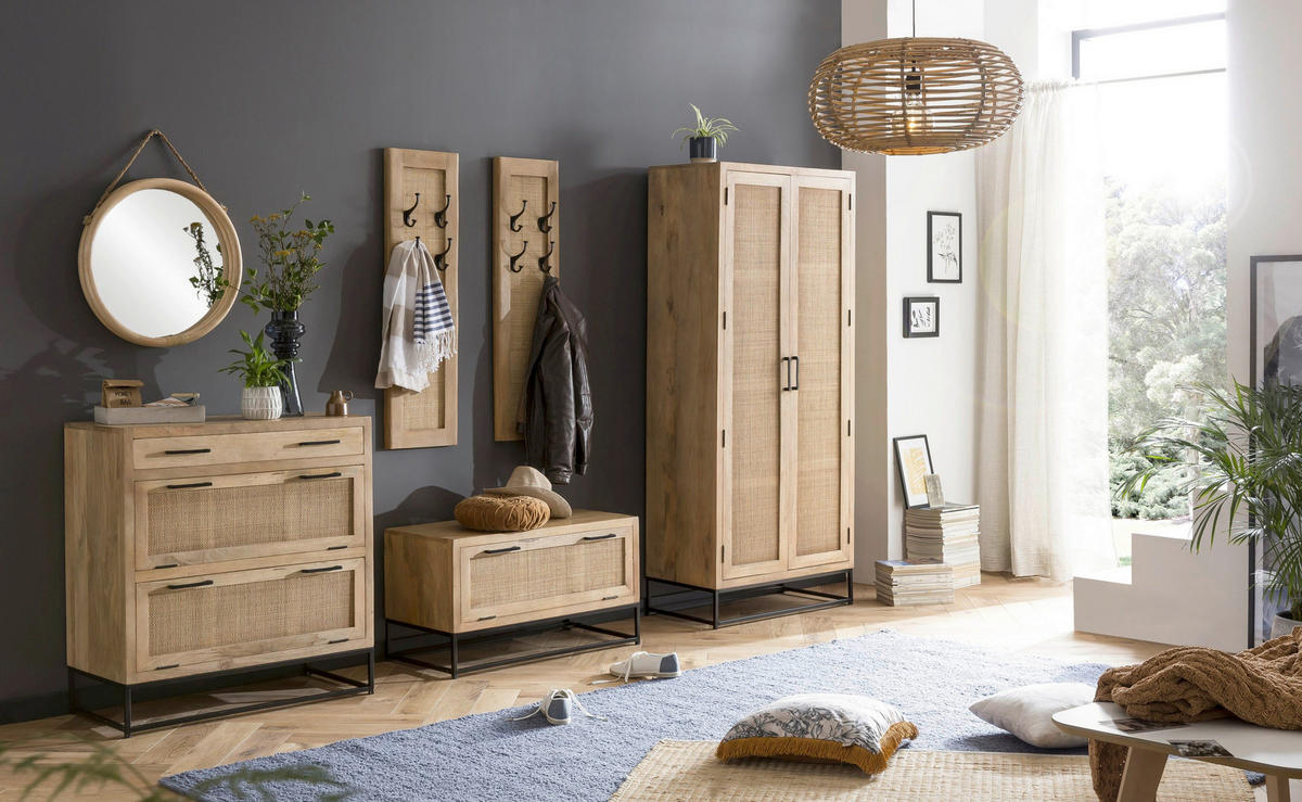 GARDEROBENPANEEL  in 35/110/8 cm  - Schwarz/Naturfarben, Design, Holz/Metall (35/110/8cm) - MID.YOU