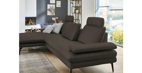 ECKSOFA in Echtleder Graubraun 180/310 cm - Graubraun/Schwarz, Design, Leder/Metall (180/310cm) - Dieter Knoll