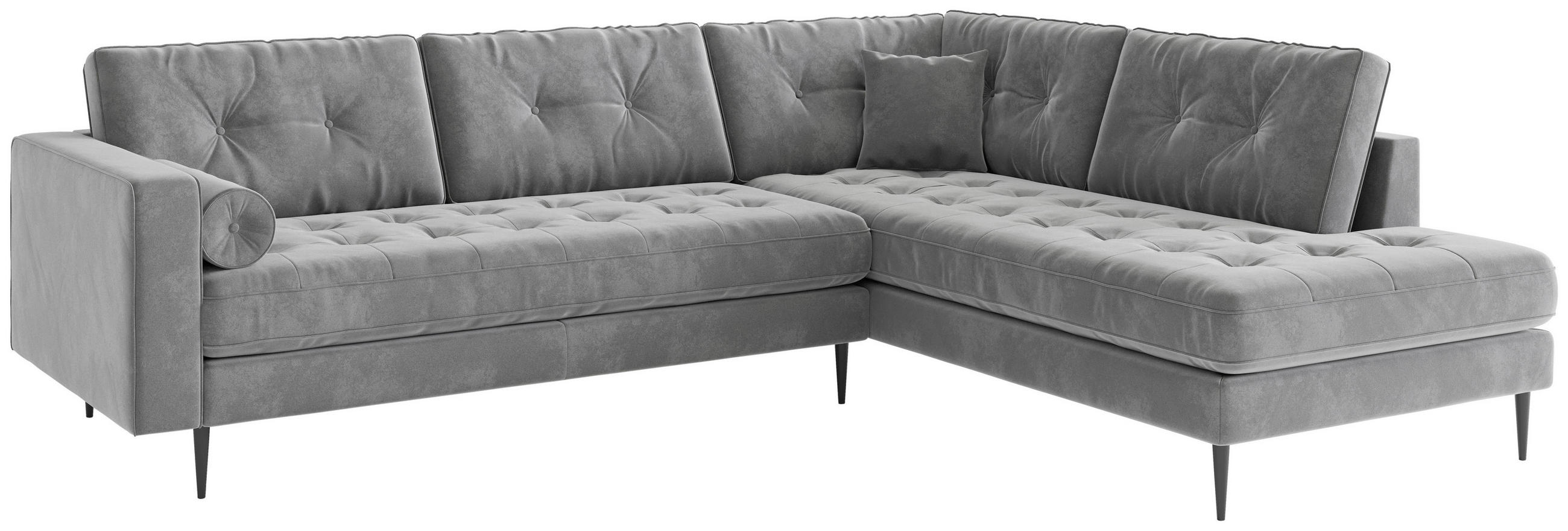 ECKSOFA Blaugrau Flachgewebe  - Edelstahlfarben/Anthrazit, Design, Textil/Metall (259/205cm) - Livetastic