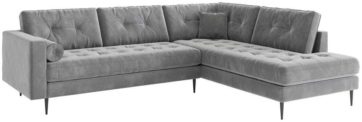 ECKSOFA in Flachgewebe Blaugrau  - Edelstahlfarben/Anthrazit, Design, Textil/Metall (259/205cm) - Livetastic