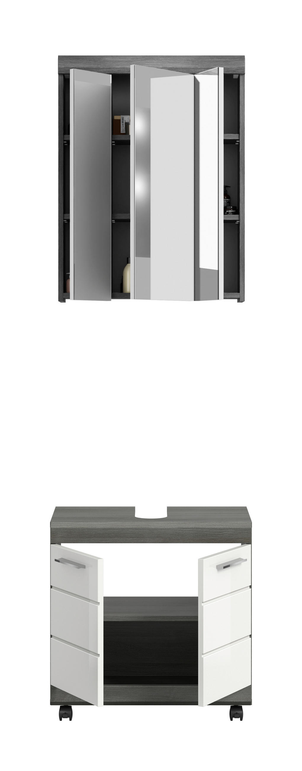 BADEZIMMER 2-teilig  in 60 cm  - Weiß Hochglanz/Silberfarben, Trend, Glas/Holzwerkstoff (60cm) - MID.YOU