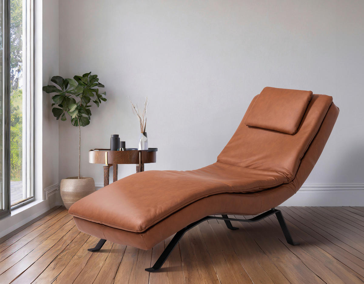 Șezlong in piele coniac  - coniac, piele (65/55-95/171cm) - Celina