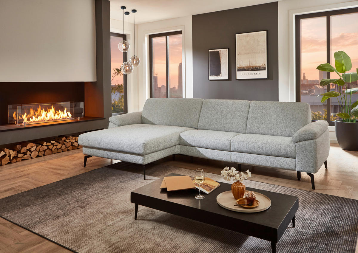 ECKSOFA  in Chenille Silberfarben  171/309 cm  - Silberfarben/Schwarz, Design, Textil/Metall (171/309cm) - Valdera