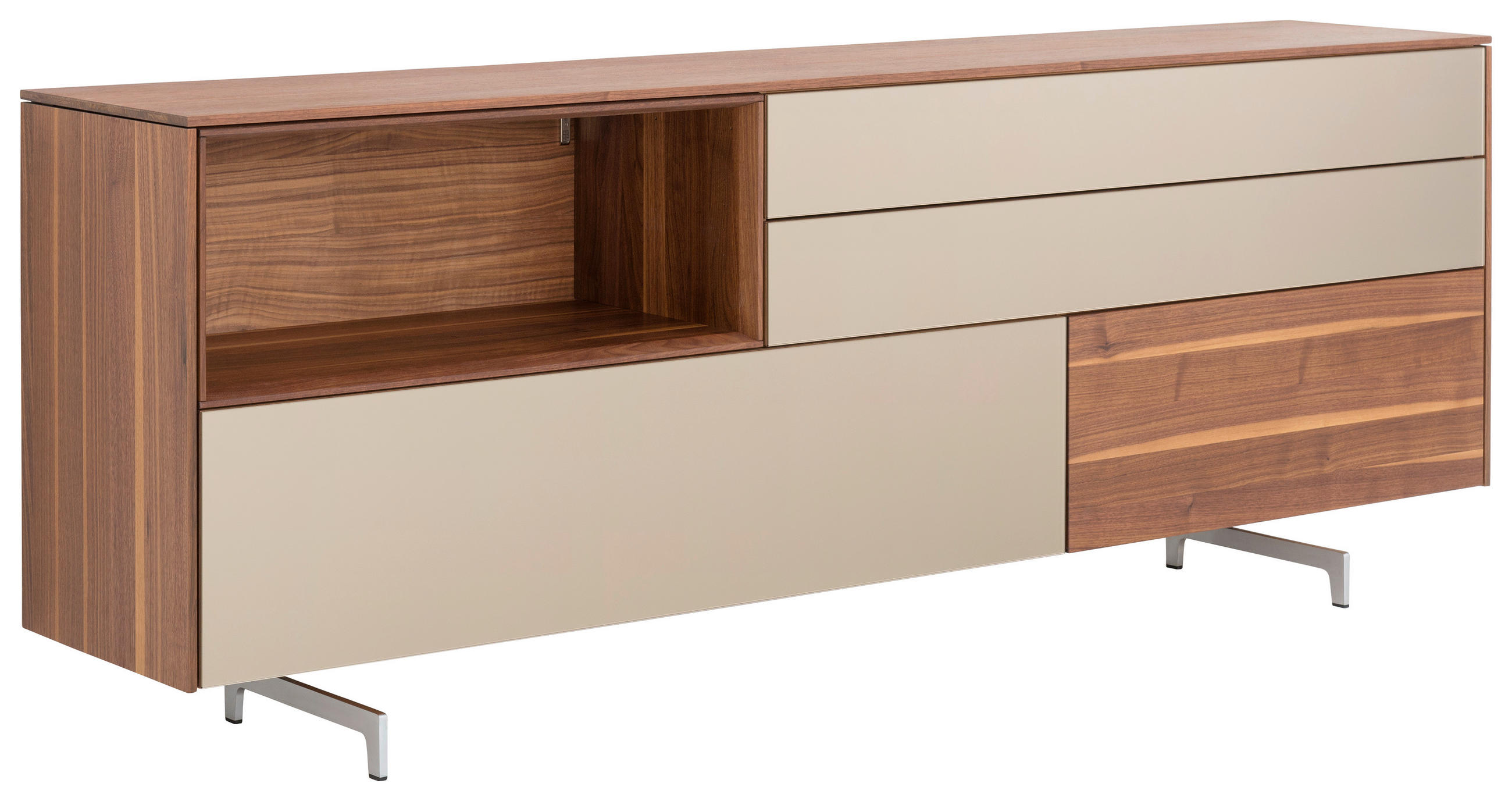 ANRICHTE Nussbaumfarben  212,9/79,6/41,8 cm  - Edelstahlfarben/Nussbaumfarben, Design, Glas/Holz (212,9/79,6/41,8cm) - Team 7