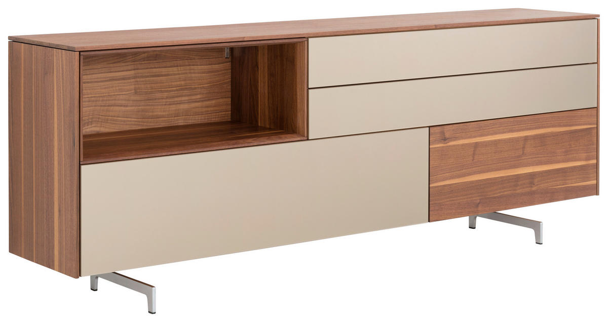 ANRICHTE Nussbaumfarben  212,9/79,6/41,8 cm  - Edelstahlfarben/Nussbaumfarben, Design, Glas/Holz (212,9/79,6/41,8cm) - Team 7