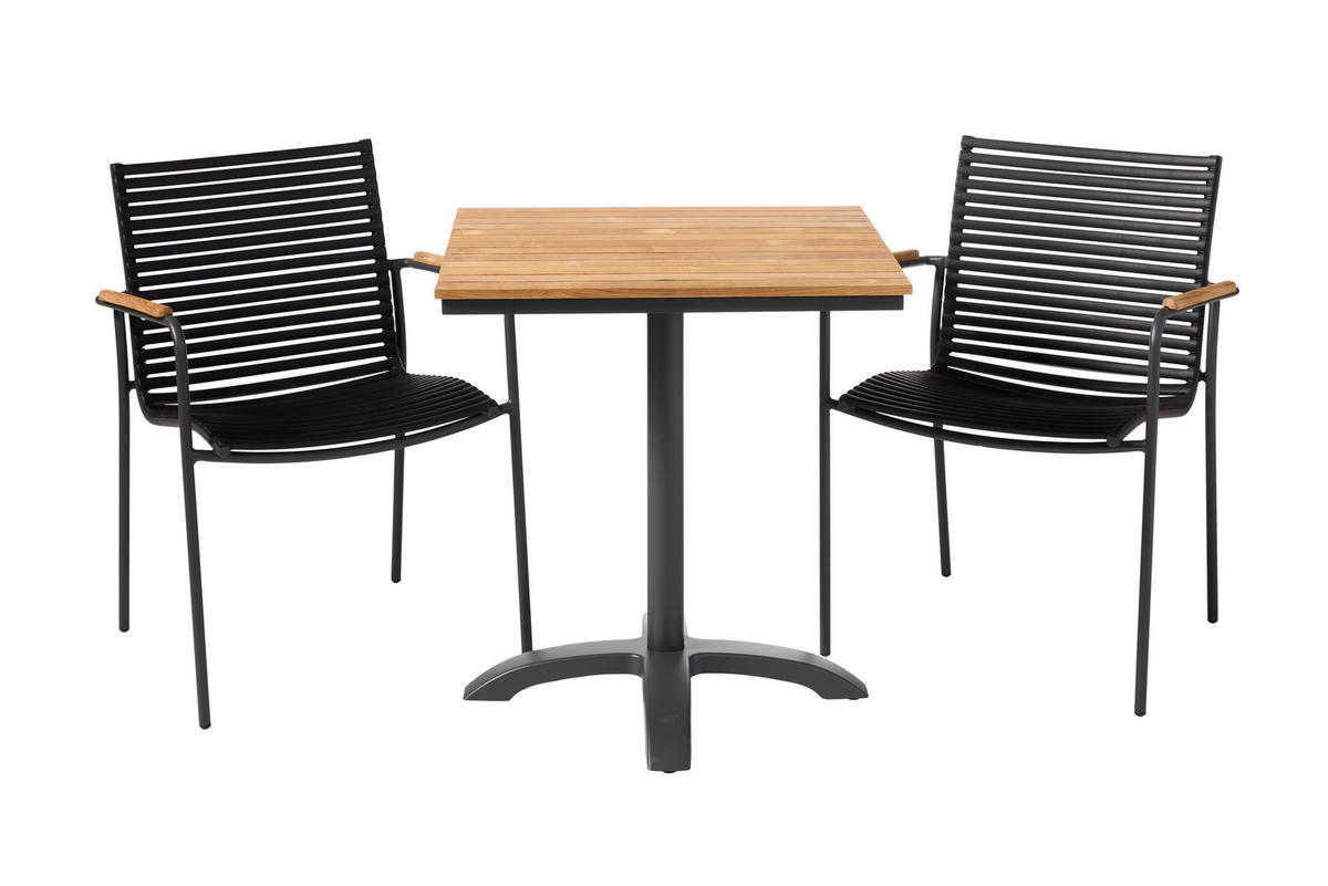 BALKONSET   - Anthrazit/Schwarz, Natur, Holz/Kunststoff (105/74/70cm) - Gardenson