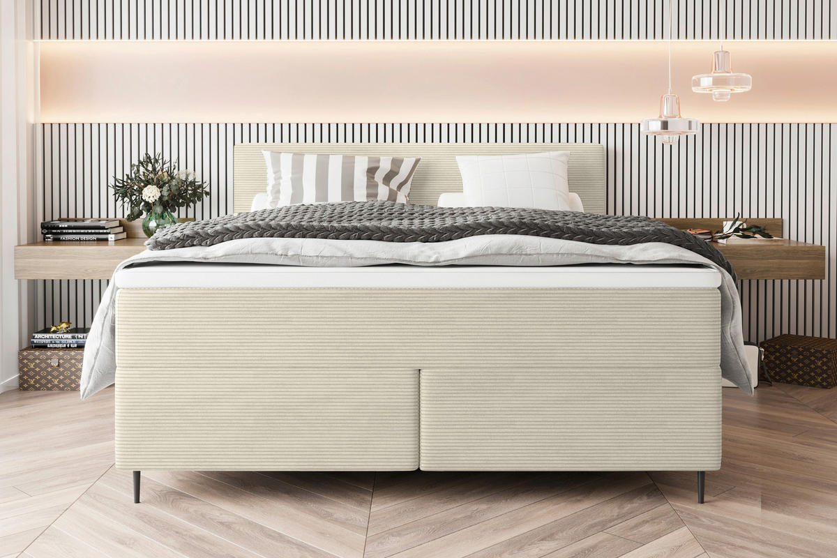 BOXSPRINGBETT 180/200 cm  in Beige  - Beige/Schwarz, KONVENTIONELL, Textil/Metall (180/200cm) - Boxxx