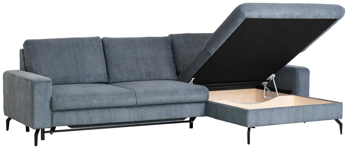 ECKSOFA in Cord Graphitfarben  - Schwarz/Graphitfarben, Design, Textil/Metall (302/180cm) - Venda