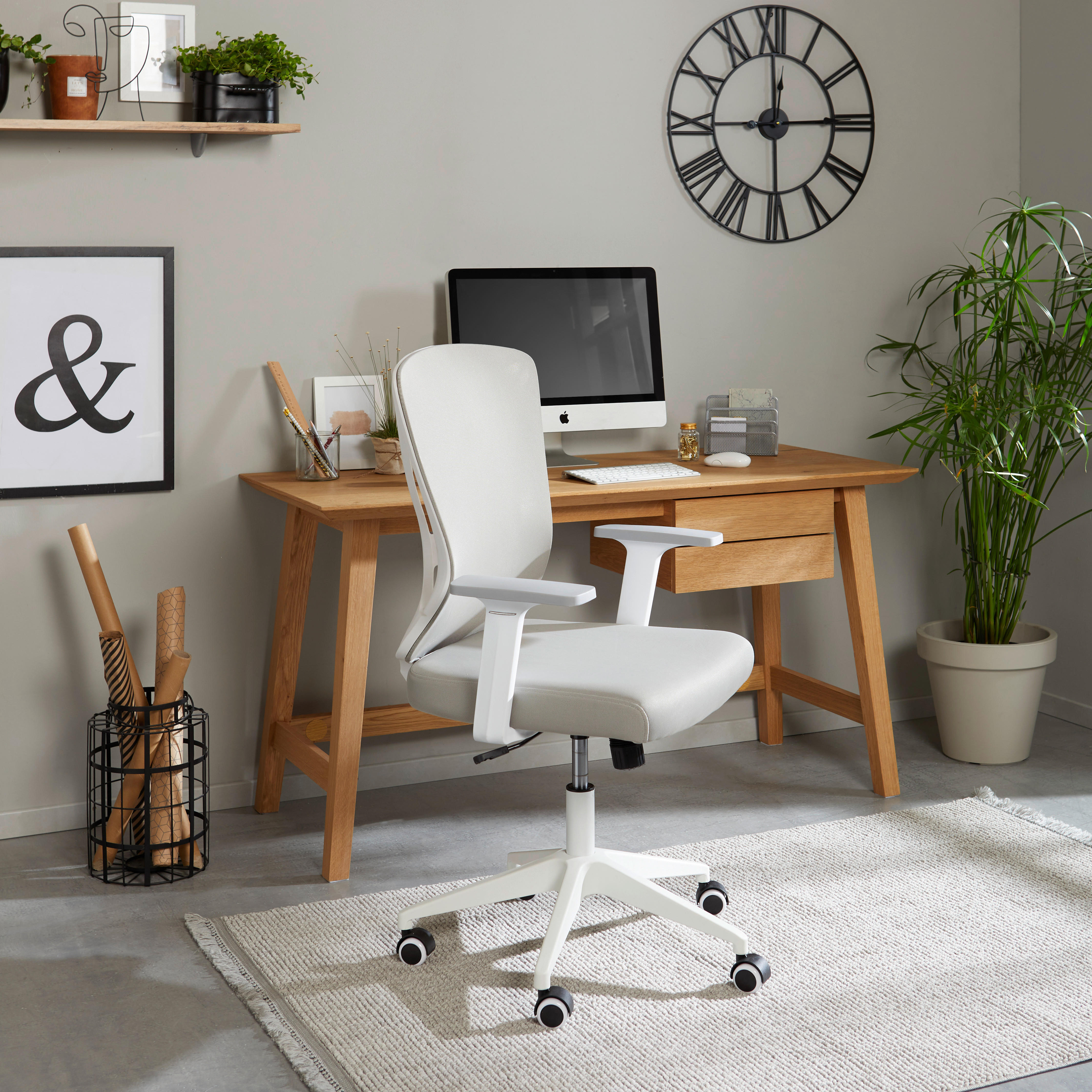 SCAUN ROTATIV  microfibră gri, alb  - alb/gri, Modern, plastic/textil (63/97-105/57cm) - MID.YOU