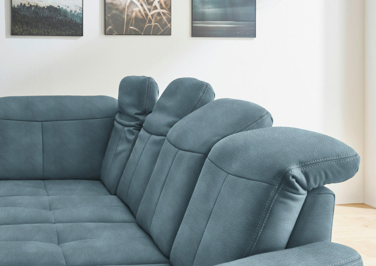 WOHNLANDSCHAFT in Mikrofaser Hellblau  - Wildeiche/Beige, Konventionell, Holz/Textil (243/343/185cm) - Voleo