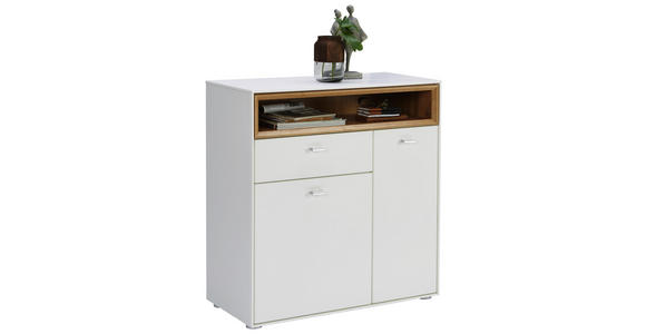 SCHUHSCHRANK 83/90/35 cm - Eichefarben/Silberfarben, Design, Holzwerkstoff/Kunststoff (83/90/35cm) - Hom`in