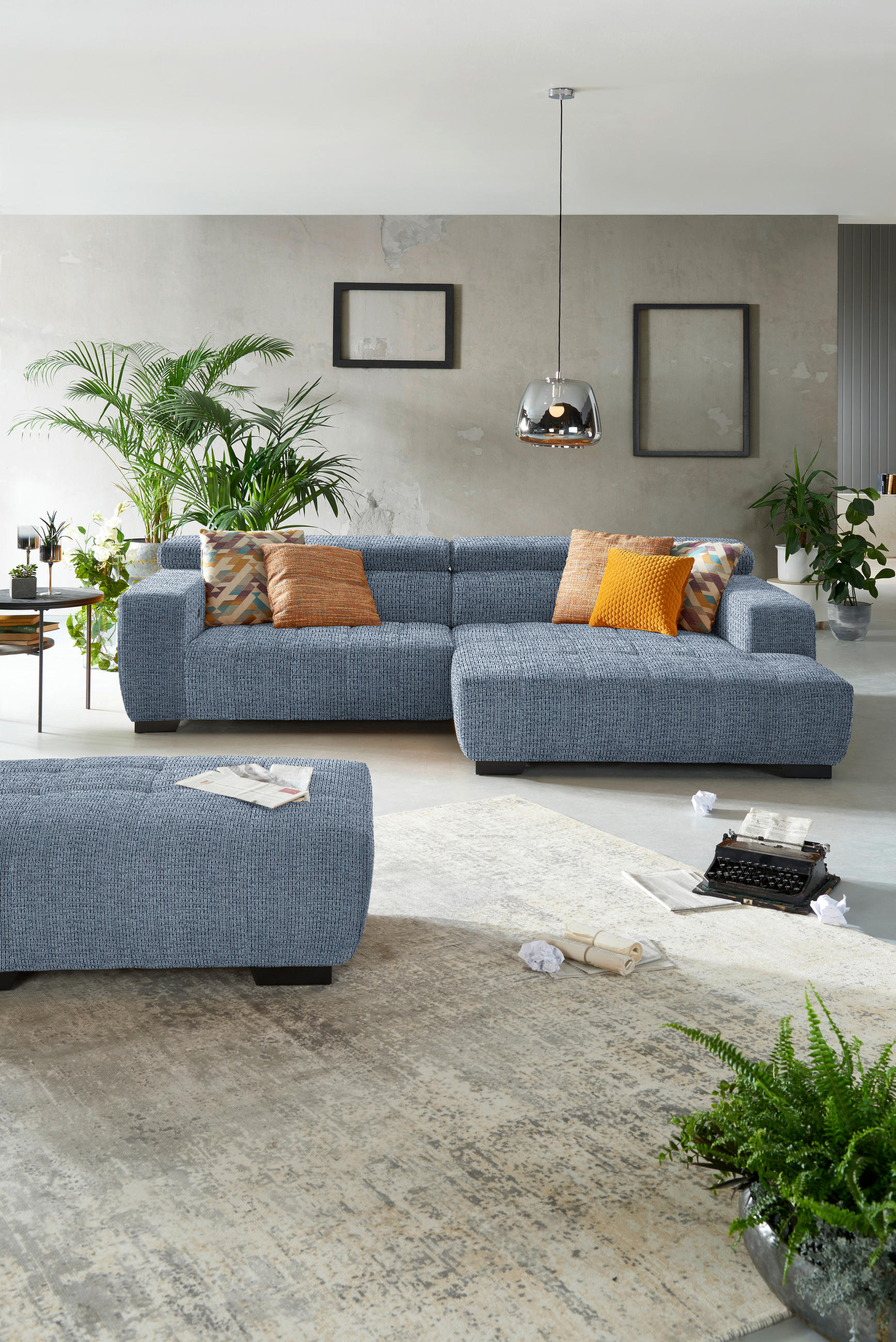 ECKSOFA in Webstoff Blau  279/182 cm  - Blau/Schwarz, KONVENTIONELL, Textil/Metall (279/182cm) - Hom`in